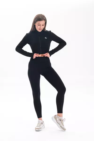 Alnus Strickmuster Sportleggings Enganliegende Wirkung Hoher Bund Glatte Leggings Schwarz