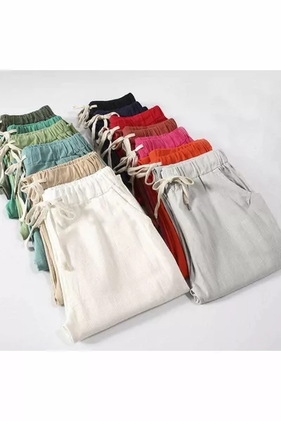 بنطلون كتان رمادي مريح