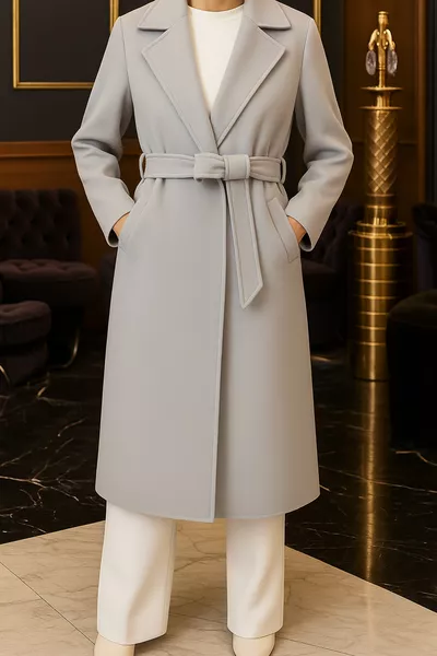 Gepolsterter, taillierter Damenwintermantel aus Wollmischung, knielang, mit Taschen, dunkelgrau