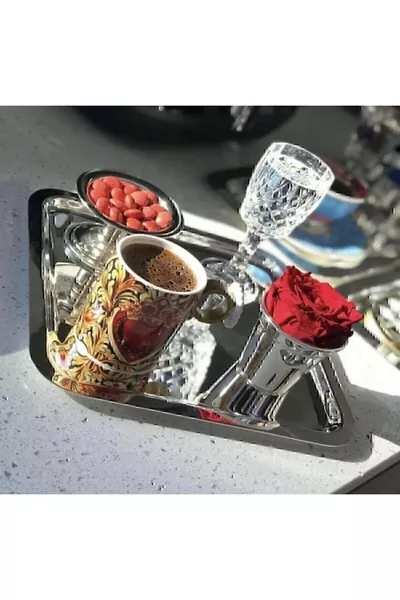 Luxury Square Stainless Steel 6-Piece Coffee, Tea, Dessert Decorative Serving Tray