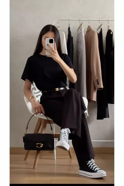 بنطال بالازو أسود واسع