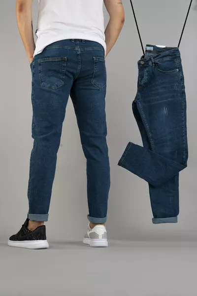 بنطال جينز رجالي أزرق ضيق بقصة رقيقة و مطاطي