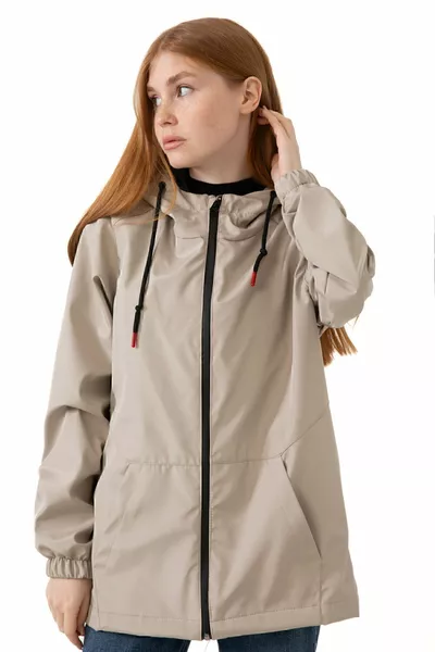 معطف نسائي مقاوم للماء والرياح مبطن من الداخل مع جيوب وغطاء رأس - واقي من الرياح