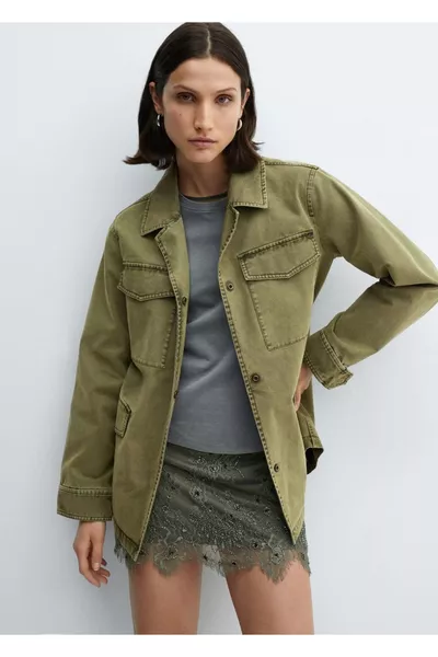 قميص جاكيت قطني بجيوب على الصدر