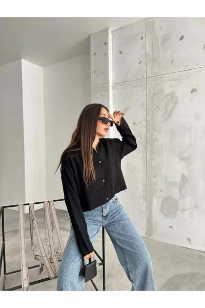 Cardigan court à boutons-pression noir