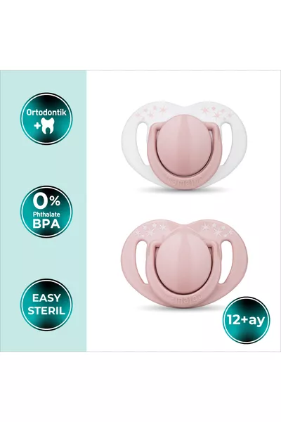Succhietto ortodontico con tettarella, Rosa Polvere, con custodia per conservazione e sterilizzazione, Set di due