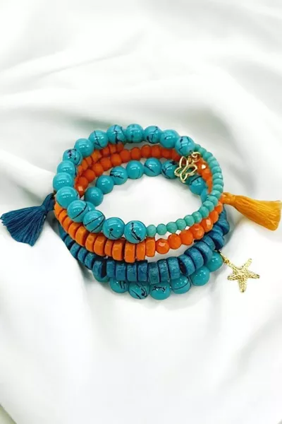 Designer Wrapped Wood Crystal Alaçatı Bead Bracelet