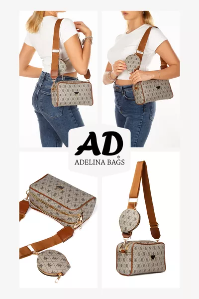 Women's Patterned Shoulder Bag with Wallet Detail