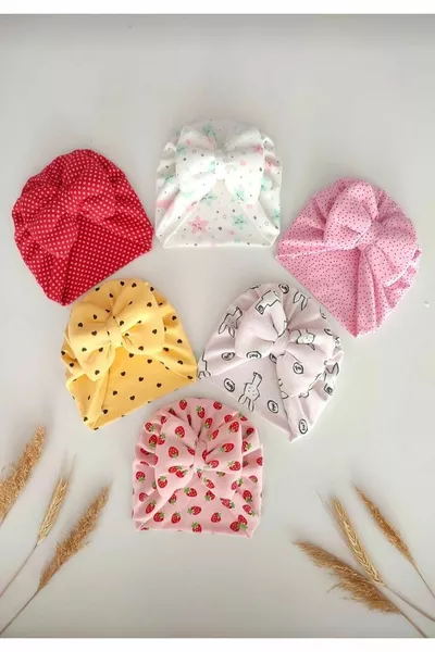 Ensemble de 6 bonnets pour bébé fille avec motifs colorés 6/ mois (MOTIFS VISUELS ACTUELS)