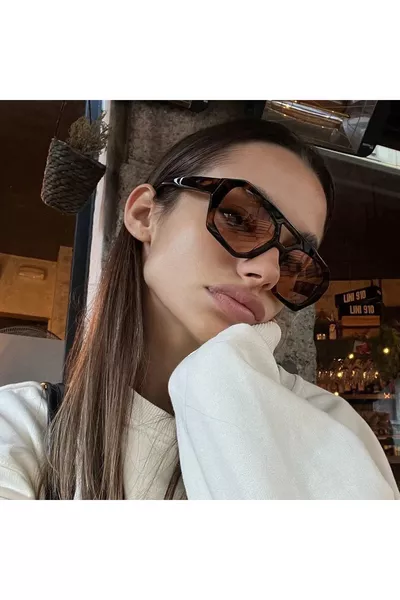 Rechteckiges Design Leopardenrahmen Oranges Glas Damen Sonnenbrille Vehla