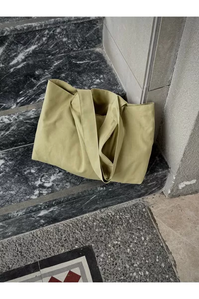 Sac à main et à épaule en toile vert olive - Tissu imperméable - Sac fourre-tout en toile