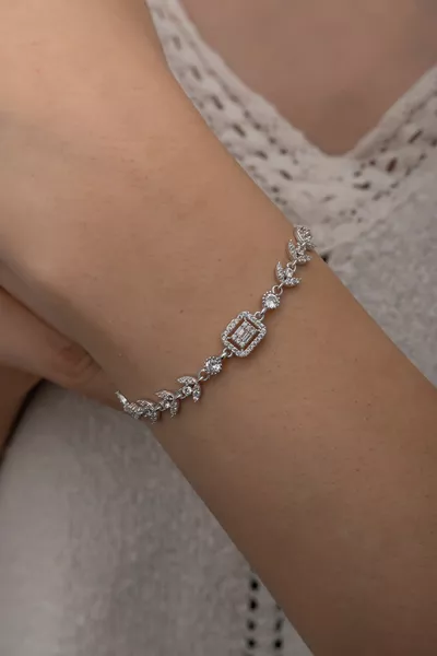 Baguette zircon stone  sterling silver bracelet