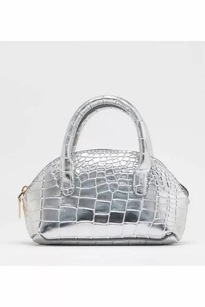 متجر ستورز حقيبة نسائية قصيرة وطويلة بحزام يد وكتف، بنقشة كروكو لامعة بسحاب