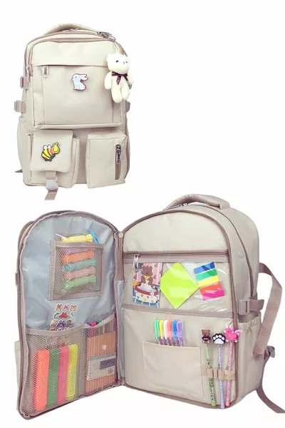 Kore Tarzı Ortopedik Özel Tasarım Çok Cepli Su Geçirmez Yeni Aksesuarlı Kız  Erkek Okul Çantası