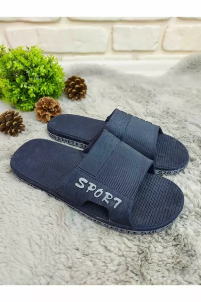 - نعال مقاومة للانزلاق باللونين الأزرق الداكن والرمادي للحمام والشرفة والمسبح والبحر والشاطئ