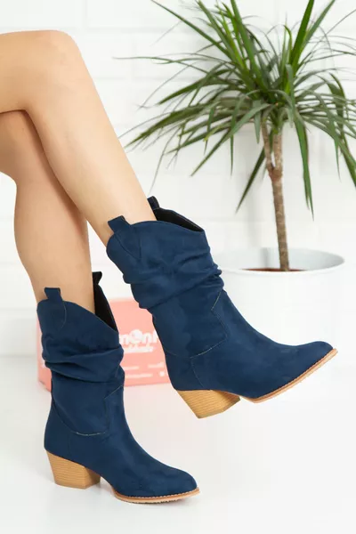 حذاء قصير دالاس أفخم من الجلد السويدي الأزرق الداكن مع مروحة