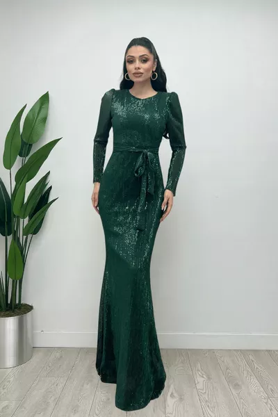 تول الترتر النسيج سمك سهرة فستان - الزمرد الأخضر