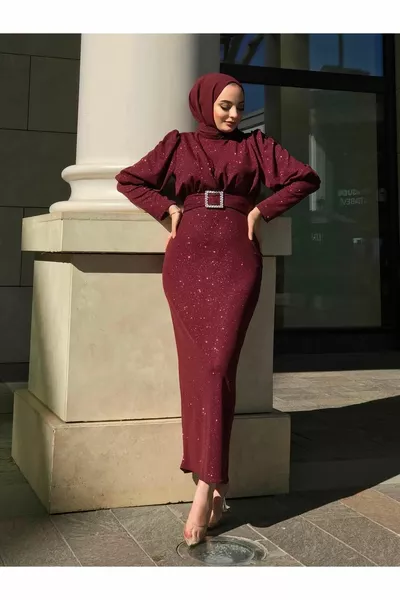 Megan Glitter Pen Abendkleid Burgund