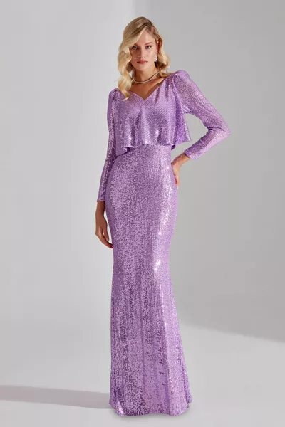 EFTALIA Блестящие пайетки Открытая сиреневая юбка-русалка Вечернее платье