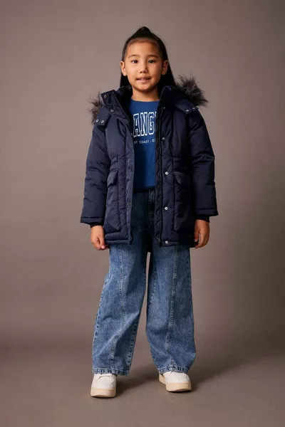 Girls' Water-Repellent Hooded Coat with Removable Faux Fur Lining AU