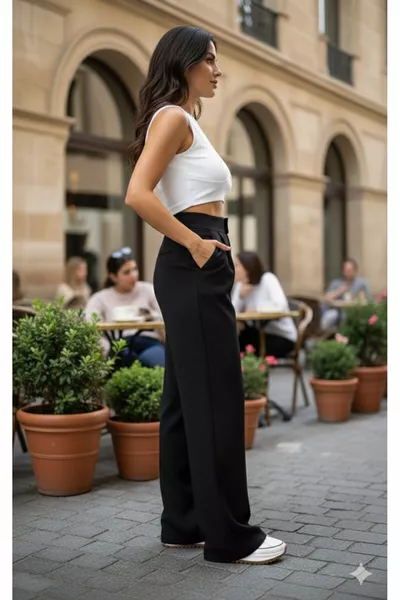 بنطال بالازو نسائي بإغلاق لاصق وليكرا