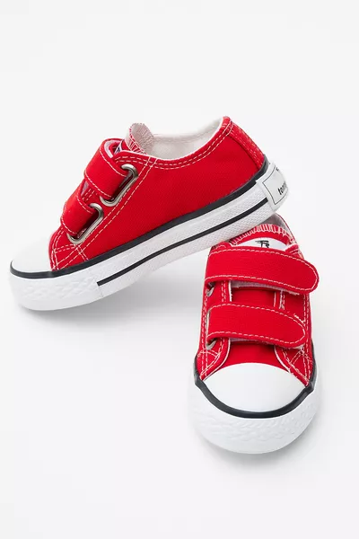 حذاء سنيكرز للأطفال أحمر مريح للجنسين مع مشبك