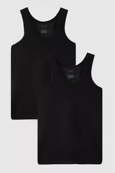 Twn Black Standard Fit Breathable Sweat-Absorbing % Cotton 2-Pack Tank Top