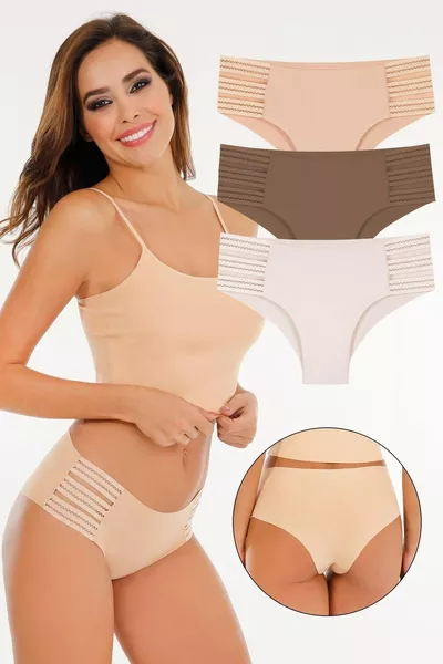 Set da 3 Slip Donna Senza Cuciture con Taglio Laser a Vita Bassa -  (TAGLIA COMODA) MODELLO-3