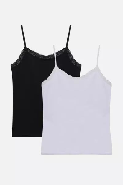Женская майка с кружевом и тонкими бретелями, комплект из 2 шт. - с кольцом для регулировки