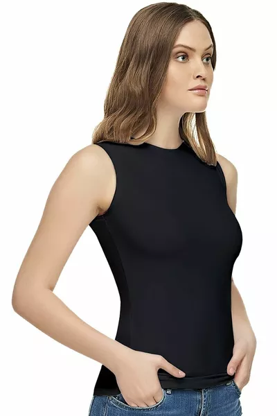 Женское черное хлопковое эластановое боди без рукавов 
