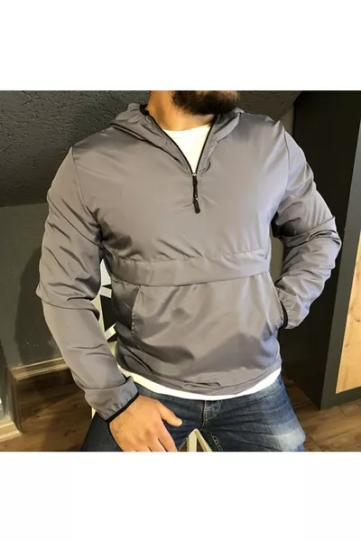 Impermeabile Unisex Grigio con Tasca a Marsupio Sottile