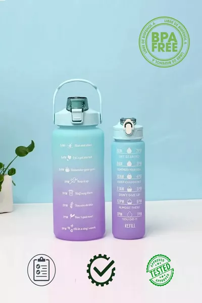 Set di 2 borracce sportive motivazionali Su Matarası da 2lt e 0,9lt, BPA Free