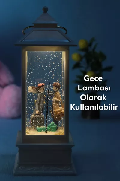 Голяма зимна приказка със светеща снежна топка с музика, батерийна декоративна лампа с пусков свещник