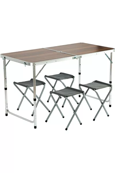 Funky Chairs Folding Picnic Table Set with Stools - Wood Pattern