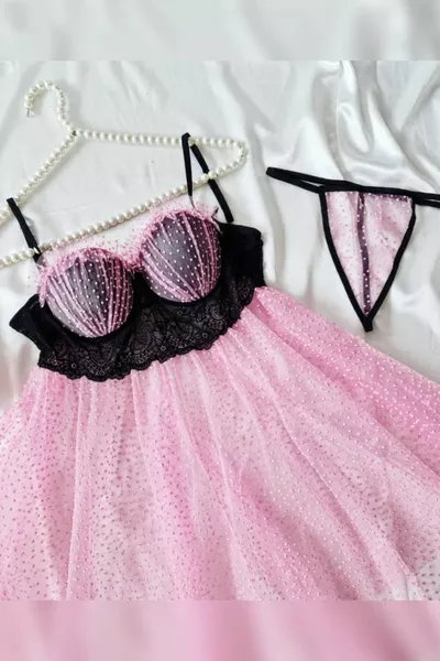 Nuisette en tulle spécial rose Cudi