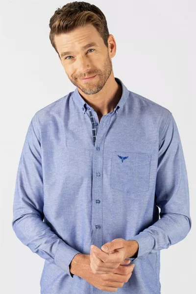 Herren Regular Fit Klassisches Baumwoll-Oxford-Hemd mit Brusttasche, blauer Farbe und Knopfleiste