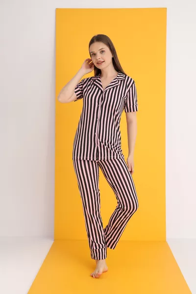 طقم بيجامة قطني بأزرار