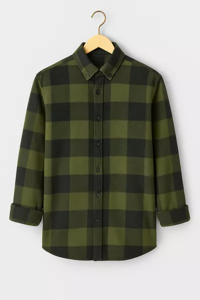 قميص رجالي برقعة كاكي وأسود على طراز الحطاب – مقاس مريح، موضة الموسم الجديد للشتاء