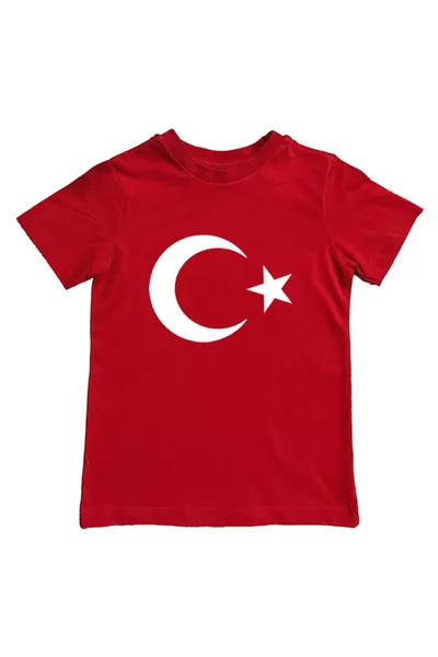 تي شيرت قطني مطبوع للجنسين بعلم تركيا مع الهلال والنجمة للأطفال والكبار (S، M، L، XL)