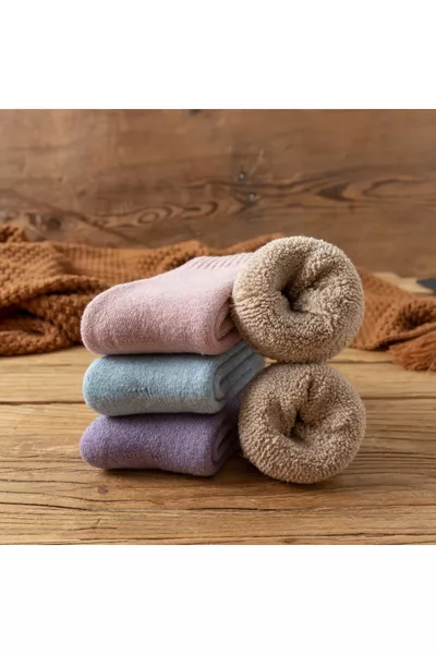 4 أزواج من جوارب نسائية شتوية اقتصادية قطنية مخططة بنقشة منشفة