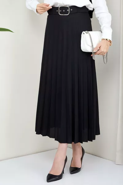 Black Pleated Skirt with Waistband