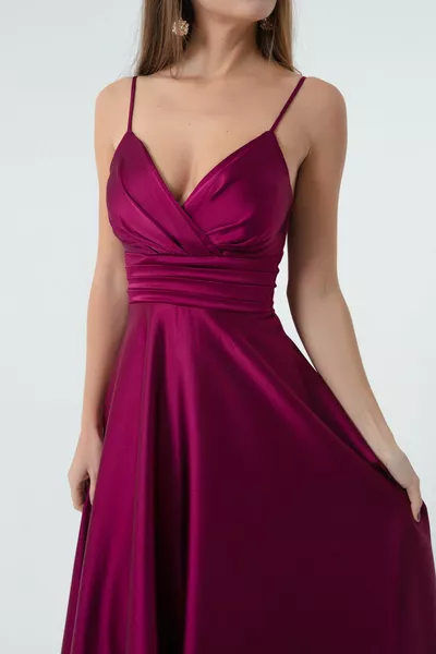 Damen Pflaume Seil Gurt Taillengürtel Satin Langes Abendkleid & Abschlusskleid