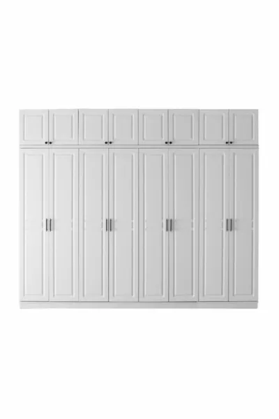 Armadio da abbigliamento bianco in MDF completo con 8 ante, scaffali e montaggio gratuito