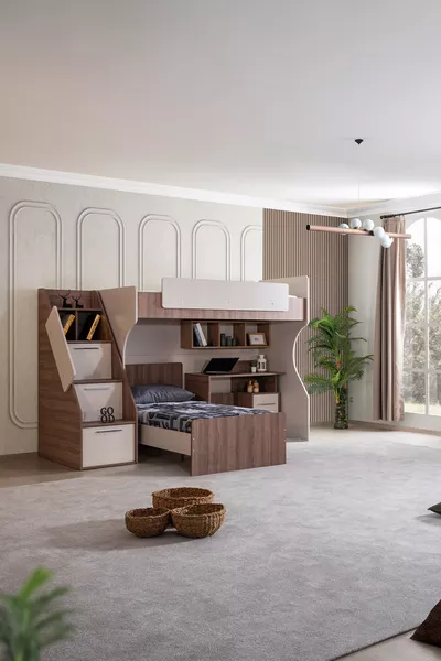 Stapelbed, Milano Tweepersoons Werktafel Modern Stapelbed