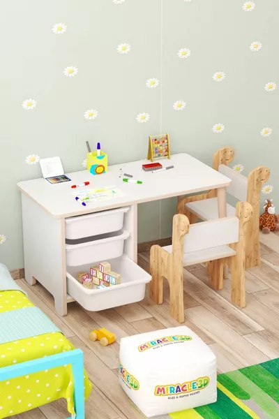 Çocuk Masa Sandalye Takımı-3 Sepetli Çocuk Çalışma Masası Aktivite Masası Yaz-sil çift Dino Sandalye