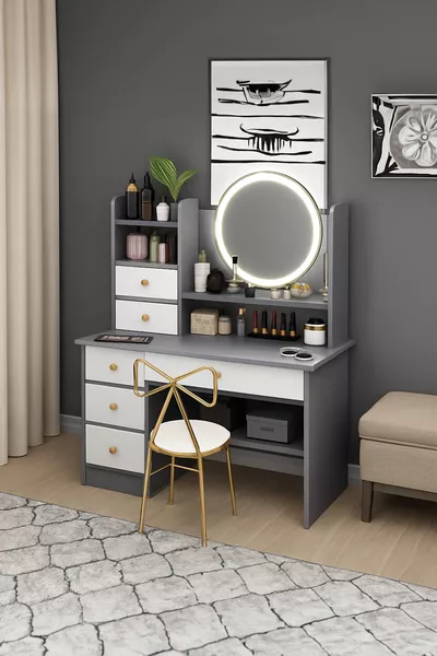 Coiffeuse moderne avec miroir et éclairage LED en MDF de qualité premium de 1ère classe (G)