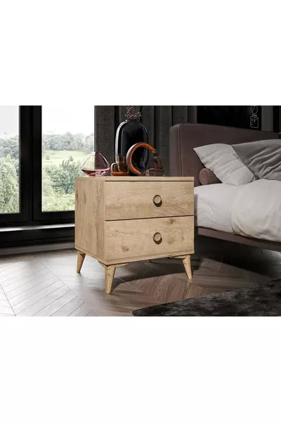 Hazelnut 2-Drawer Oak Nightstand - Made Entirely of First-Grade MDFLAM