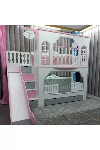 Princess Bunk Bed with Balcony and Slide