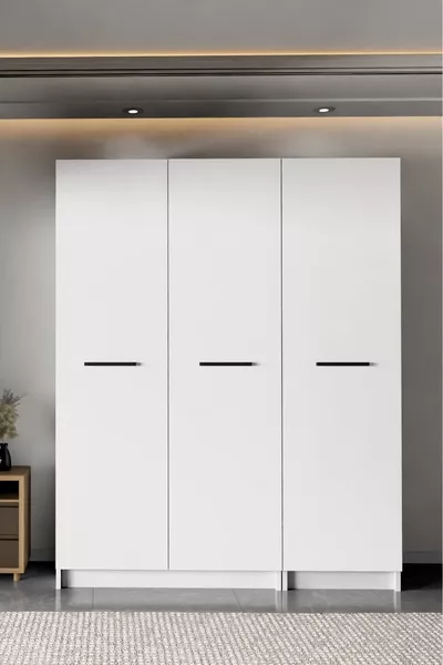 - لاديك - خزانة ملابس بيضاء بثلاثة أبواب  سم