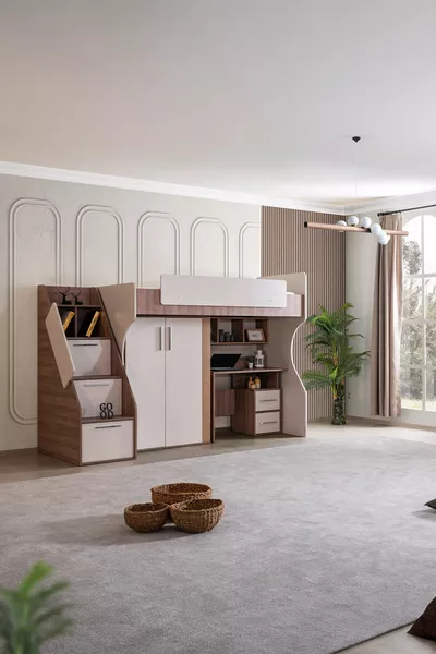 Stapelbed, Milano met Kast en Bureau Modern Stapelbed + 1 Comfortmatras